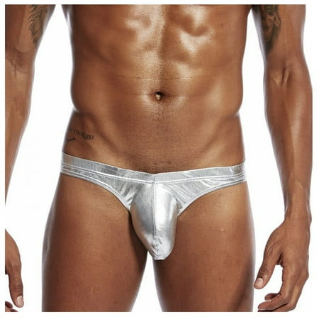 

RPVATI Men s Sexy Faux Leather Lingerie Briefs Thong Low-Rise Breathable G-String Stretch Tights Underwear