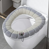 Eliaeconx Universal Toilet Seat Cover, Thickened Commode Cushion, Washable Toilet Mat, Soft Knitted Fabric with Handle, Quick-Release Toilet Ring for All Season Use, Beige