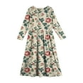 thumbnail image 4 of Abcomgle Girls Long Sleeve Dress Casual A-Line Long Sleeve Maxi Dress Vintage Floral Print Crew Neck Sundresses Beach Swing Dresses with Pockets,Beige, 4 of 5