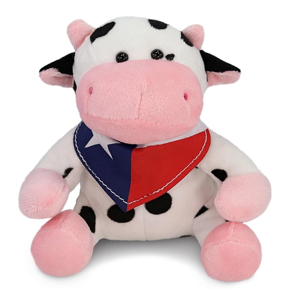 DolliBu Cow Stuffed Animal with Texas Flag Bandana - Super Soft Stuffed Plush Toy with Neck Scarf, Wildlife Animal Bear Plush - 6 Inches