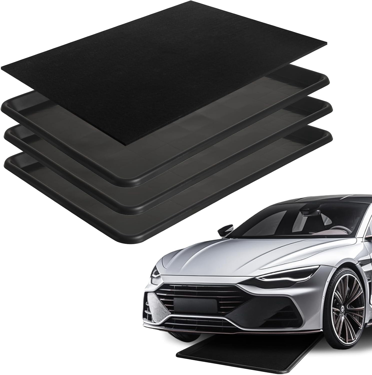 3-Pack Oil Drip Pan for Under Car – 26.8"x20.5" Large Flexible Oil Trays with Spill Mat, Reusable Car Oil Drain Pan, Heat Resistant Floor Catcher for Auto & Home Use
