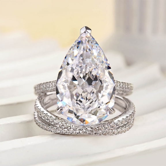 Veda Jewel 2.7 Ct Pear Cut Lab Created Diamond Wedding Ring Set - 14K White Gold Plated Engagement Set for Women's - Bridal Jewelry - Special Occasion Gift