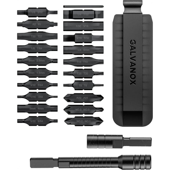 Galvanox 23PC Accessories Set, Compatible with Leatherman Multi-Tools [59HRC] Hardened Double-Sided 21 Piece Bit Kit with Driver Extender, Hex Adapter and Sheath Holder (Black)