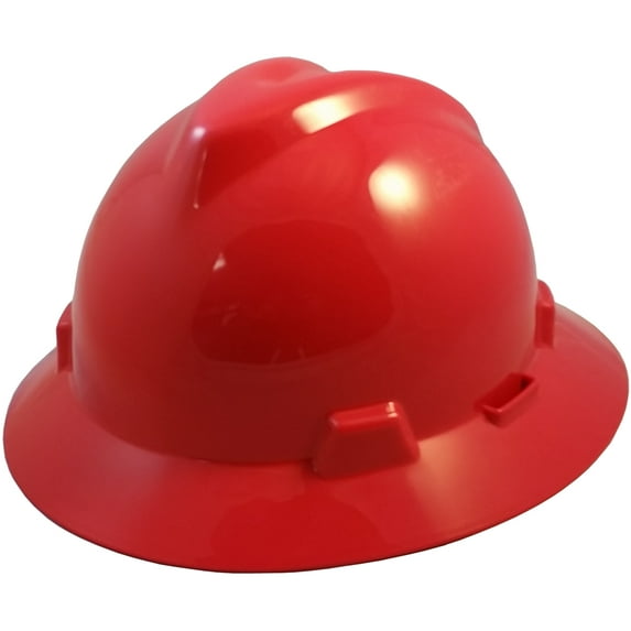 MSA V-Gard One-Touch Suspensions Full Brim Hard Hats - Red