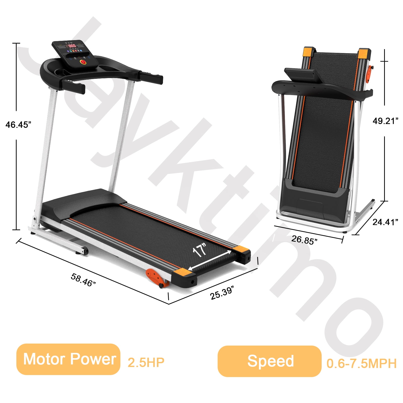 Clearance Folding Treadmill with Incline Foldable Electric Running Walking Machine for Home Fitness Jogging Exercise, Shock-Absorbent Running Deck, Device Holder - Black