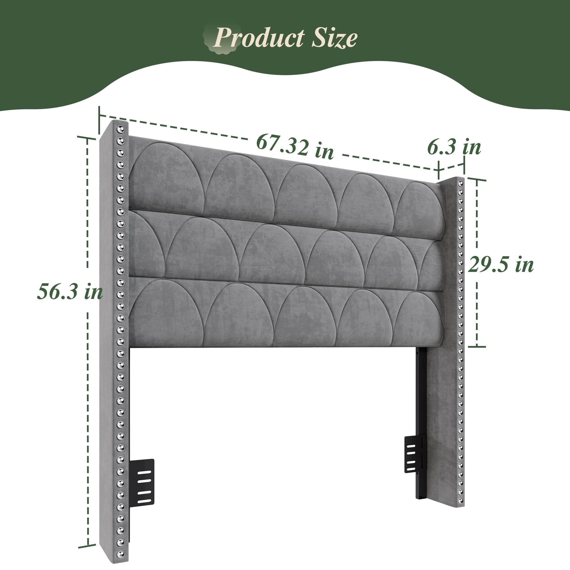 BrooveWave 56" High Back Velvet Upholstered Wingback Bed Headboard with Nailhead Trim, Adjustable Height Headboard for Queen Beds