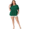 thumbnail image 3 of DARING DIVA Women's Plus Babydoll Tops Crewneck  Loose Fit Flowy Blouse 1X Dark Green, 3 of 6
