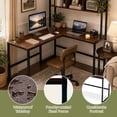 thumbnail image 4 of 55" Reversible L-Shaped Desk with Storage Hutch, Wood Computer Desk for Home Office , Gaming,Walnut, 4 of 10