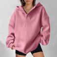 thumbnail image 5 of miqiqism Womens Hooded Shirts Juniors Comfy Long Sleeve V Neck Tunic Hoodie Lightweight Sweatshirts Teen Girls Trendy Solid Color Tunic Hoodies,Pink,Small, 5 of 6