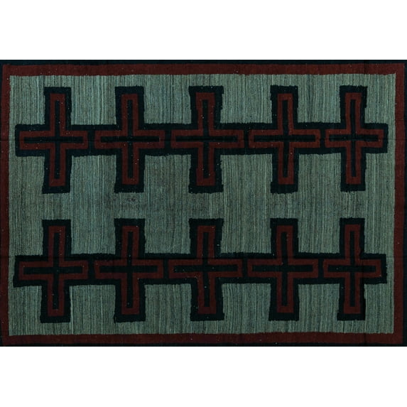 Ahgly Company Indoor Rectangle Southwestern Light Blue Country Area Rugs, 8' x 10'