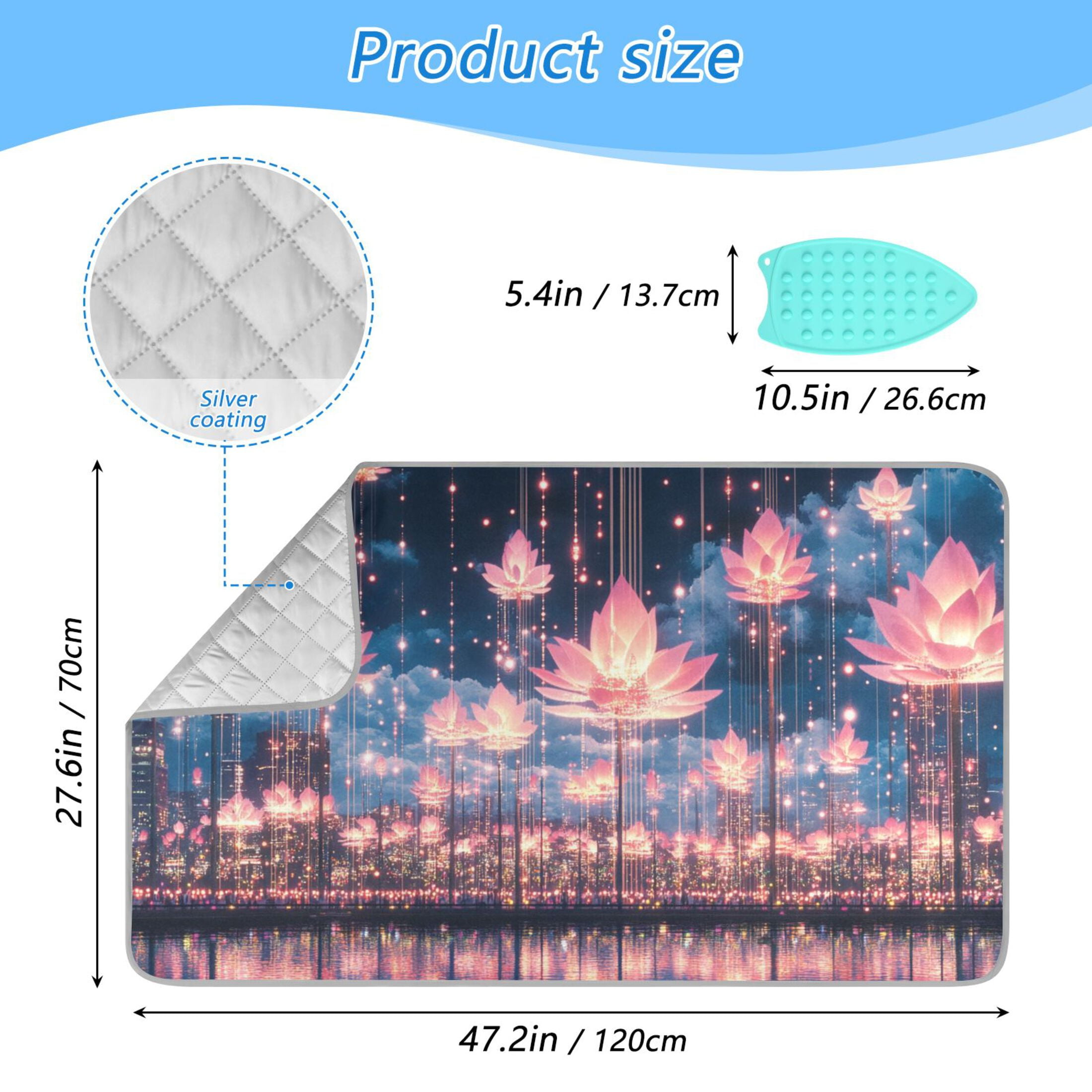 Floating Lotus Flowers at Night Ironing Mat Blanket for Table Top Travel Portable Ironing Board Pad 47.2x27.6 Inch