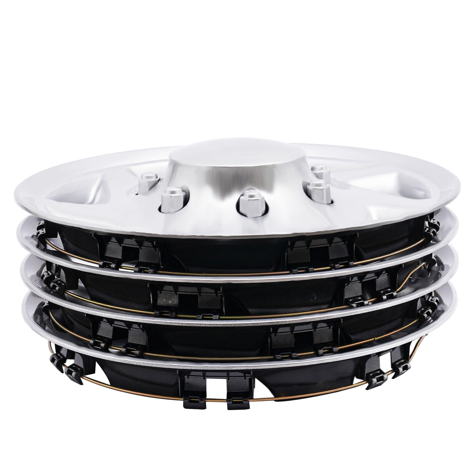 4-Pack Hub Caps for 99-18 Ford Econoline E250 E350 E450 8-Lug 16" Steel Wheels, ABS Material, Silver+Black, Direct Replacement