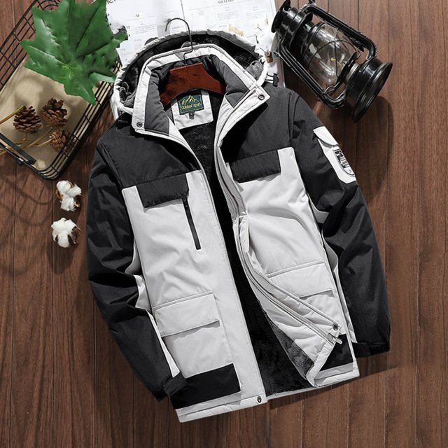 Puntoco Chaquetas Casuales Con Capucha Desmontable Y Manga Larga A Prueba De Viento De Terciopelo Grueso Con Cremallera Y Múltiples Bolsillos Con Bloques De Color Para Hombre