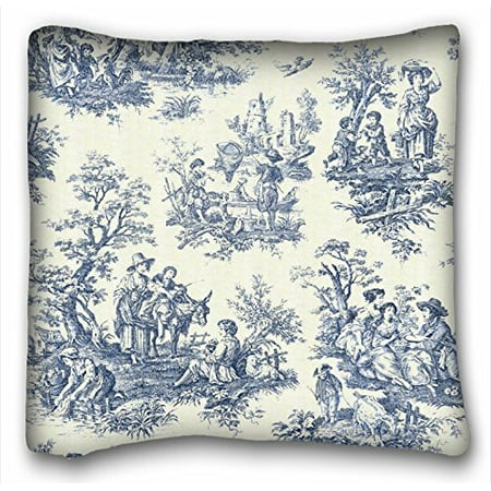 WinHome Square Blue Vintage Toile Throw Pillow Case Cases Cover Cushion Covers Sofa Size 18x18 ...