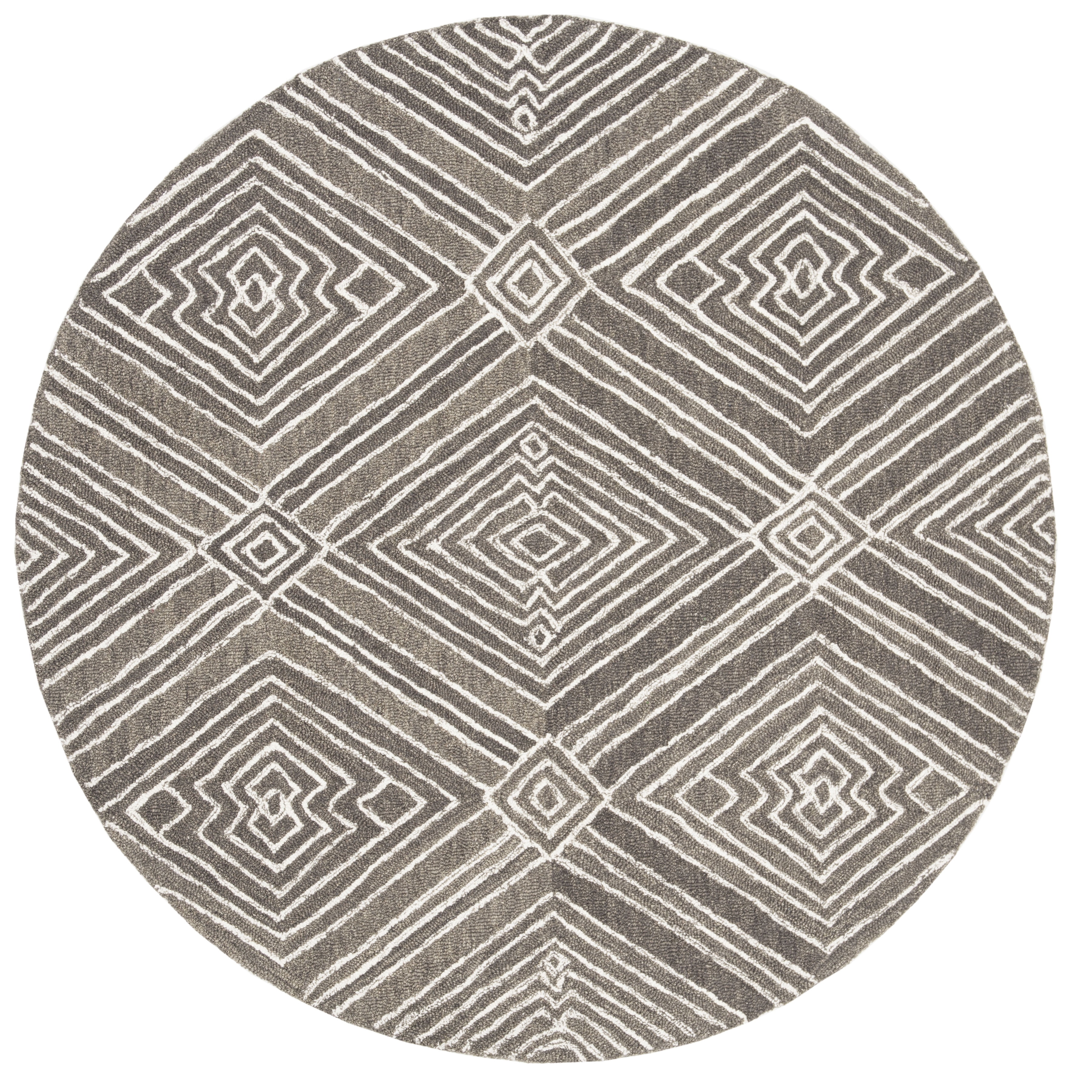 SAFAVIEH Micro-Loop Colton Geometric Diamonds Area Rug, Dark Grey/Ivory, 5' x 5' Round