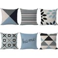thumbnail image 1 of Set of 6 Linen Pillowcases 45 x 45 cm, Line Geometry Pattern, Decorative Cushion Cover, Cushion Cover for Sofa Office, 1 of 5