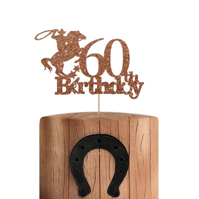 Cake Topper PINKAAJ, tema de carreras de caballos del 60 cumpleaños de Cowboy