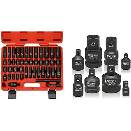 

mingtezz 02440A 3/8-Inch-Drive Impact Socket Set SAE Sizes 5/16 to 3/4 and Metric Sizes 8 mm to 19 mm Includes Extension Bars and U-Joint 44 Pieces