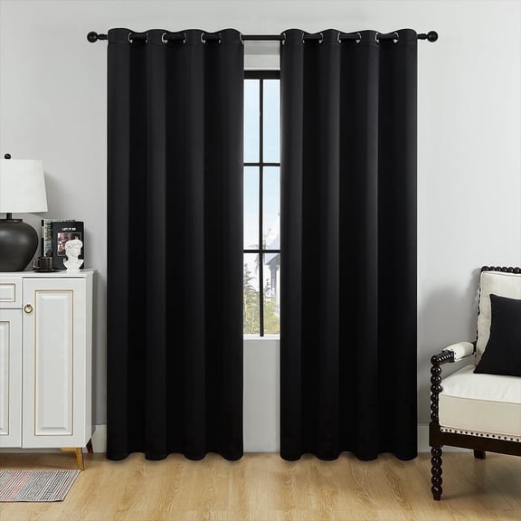 SpaceMuse Modern Blackout Curtains 52 X 84 inch, 2 Panels 90% Blackout Black Tie Top Single Indoor Curtain Panel Thermal Insulated Light Blocking Drapes