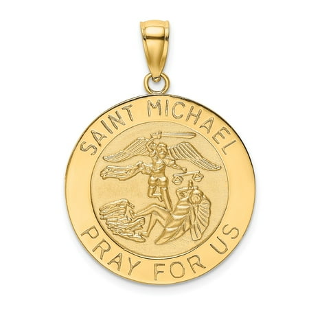 FB Jewels 14K Yellow Gold Saint Michael Medal High Polish and Satin Finish - Round Pendant