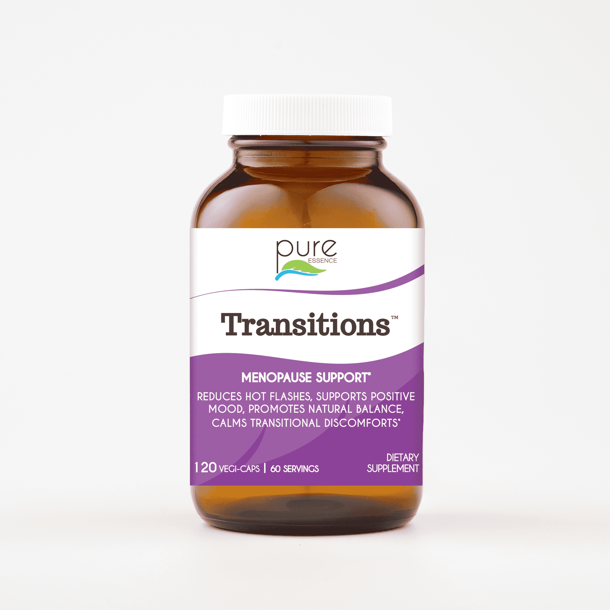 Pure Essence Labs - Transitions, Menopause Support for Hot Flashes & Mood Balance - 120 Vegetarian Capsules