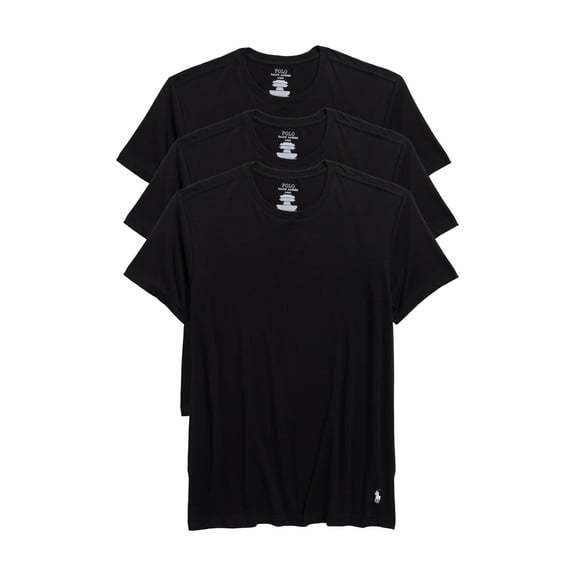 Polo Ralph Lauren T-Shirt Mens Polo Crew-Neck 3 Pack Slim Fit Stretch Shirts Black Large