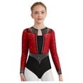 thumbnail image 2 of iixpin Kids Girls Rhinestones Gymnastics Leotard Long Sleeve Figure Skating Bodysuit Lyrical Dancewear Burgundy 14, 2 of 6