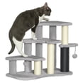 thumbnail image 1 of PawHut 20" Cat Tree Tower 3 Steps Pet Stairs with Tickling Post, Light Grey, 1 of 10