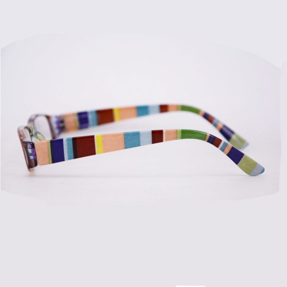 4 Pairs of Women's Small Rectangle Reading Glasses 2.50, Multicolored stripes Men's Classic Presbyopic Glasses, HD Plastic Spring Hinge Readers +2.50