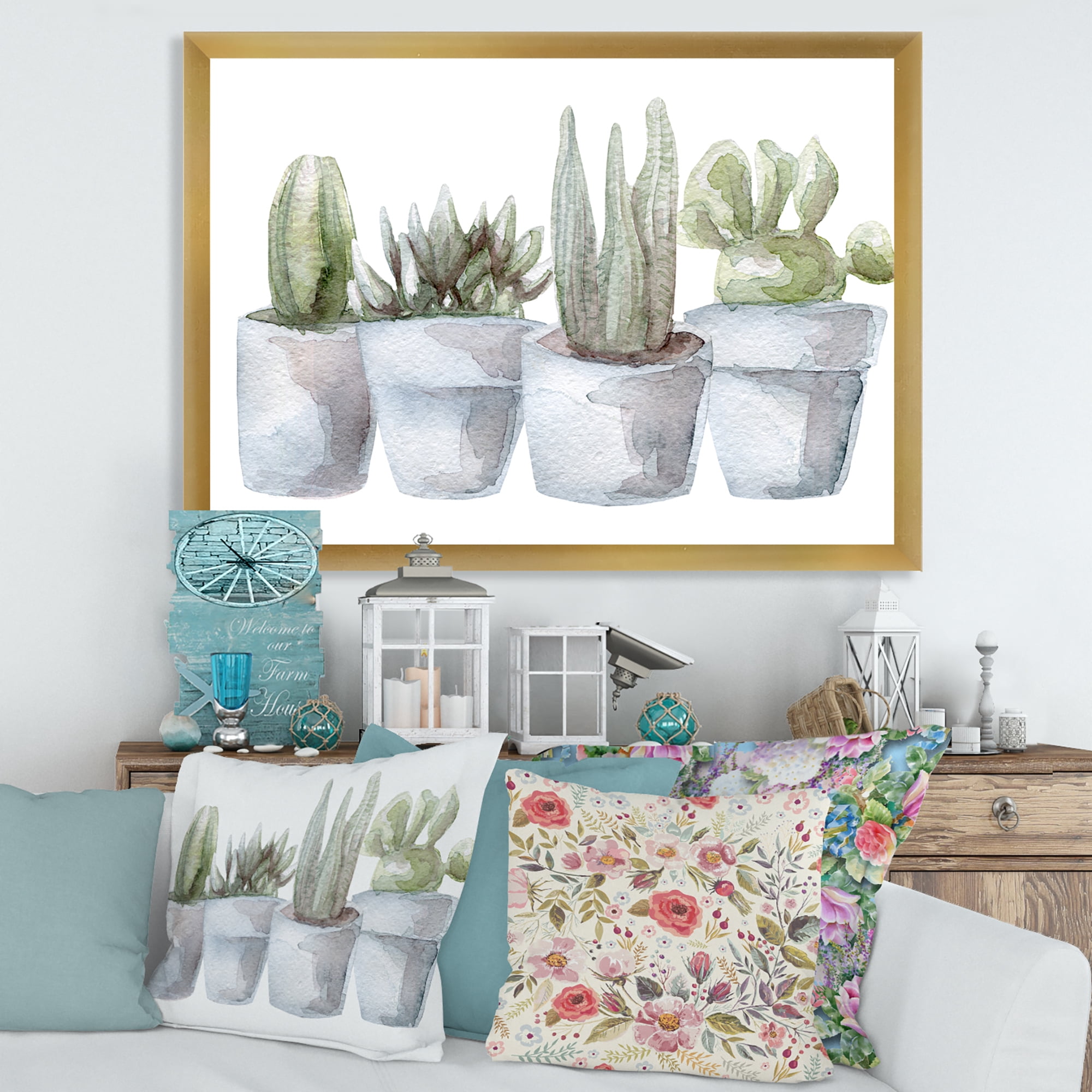 Designart 'Succulent and Cactus House Plants V' Farmhouse Framed Art Print