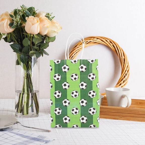 HOMEMAXS Green Paper Gift Bags with Handles for Storing Perfect for Soccer Party Treats and Presents 12pcs