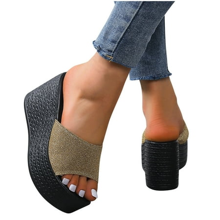 

Rhinestone Slide Sandals Women Girls Dressy Low Wedge Sandal Summer Beach Cute Slip on Slippers Boho Glitter Open Toe Flat Sandals