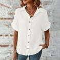 thumbnail image 3 of Mittory Linen Cotton Womens V Neck Collared Short Sleeve Shirts Button Down Blouse Tops, 3 of 8