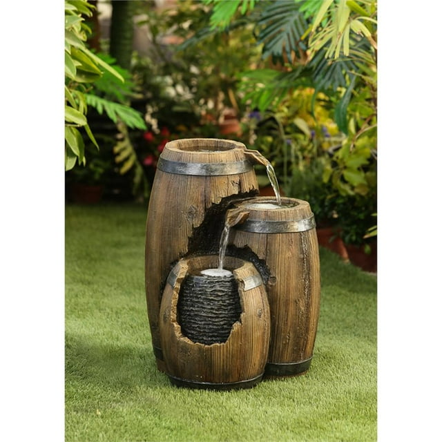 Jeco Broken Barrels Indoor Outdoor Fountain in Brown