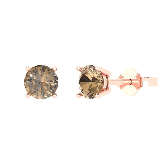 Clara Pucci 1.5Ct Champagne Round Cut VVS1 Push Back Stud 18k Solid hypoallergenic Gold Designer Earrings For April