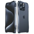 thumbnail image 2 of Dteck Bumper Case for iPhone 15 Pro,Shockproof Aluminum Metal Bumper Frame with Transparent Carbon Fiber Back Sticker and Camera Lens Protector,Darkblue, 2 of 9