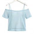 thumbnail image 7 of VBVC Women's Off Shoulder Mesh Sheer T-Shirt,Ladies Spaghetti Strap Cold Shoulder Short Sleeve Top,Party See-Through Cover Up for Women,Light Blue,S-2XL, 7 of 7