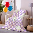 thumbnail image 4 of 1 Piece Purple and White Plaid Smiley Face Flannel Blanket - Soft, Durable, Quick-Drying, Easy Care Camping Blanket Perfect Gift |   Fun Design, 4 of 9