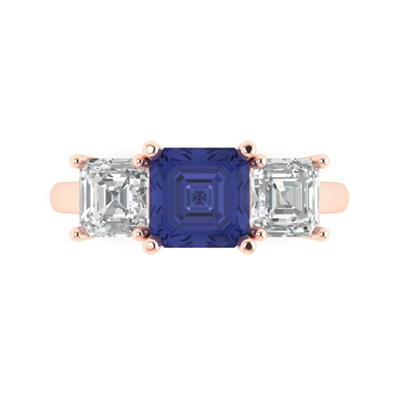 Clara Pucci 14K Rose Gold 4ct Tanzanite Three-Stone Ring for Women