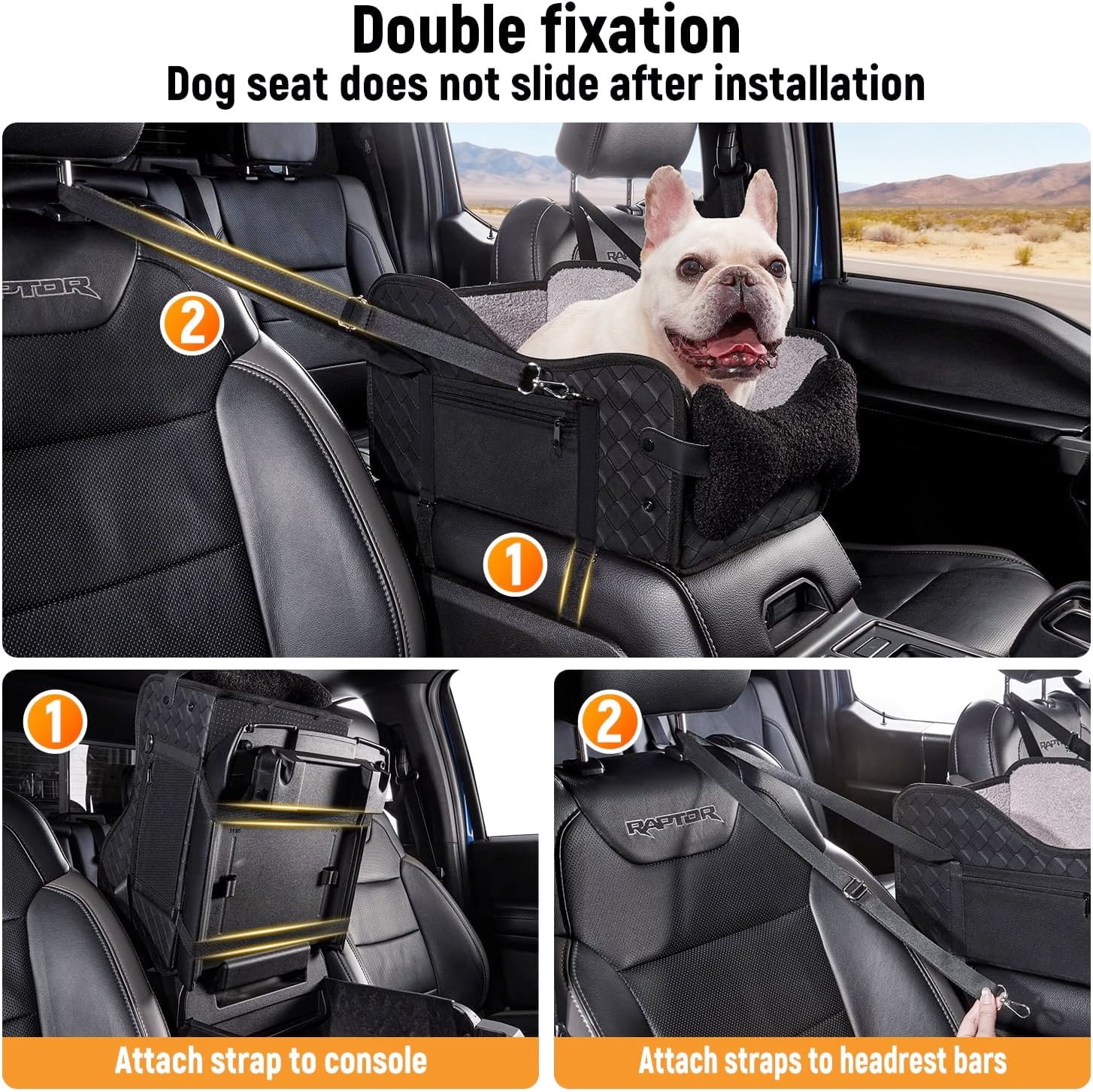 Sturdy Center Console Dog Car Seat for Small Dogs - Full-Size Truck Black