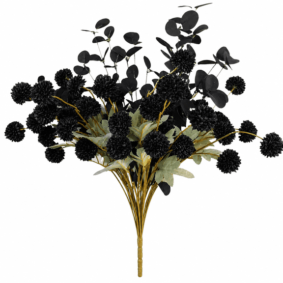 Welcome Logo Flowers 10 Stems Artificial Mums Long Stem Flowers, Mini Chrysanthemum Floral Arrangements for Home Office Decor(NO VASE) for Party and Wedding Decoration(Black)