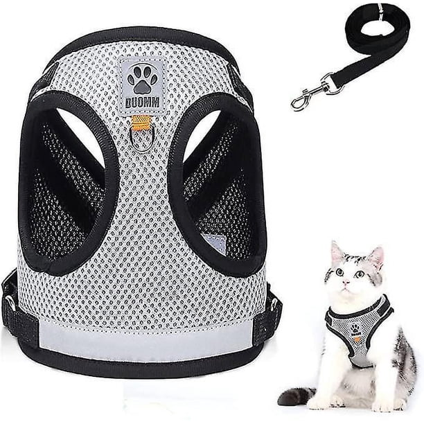 M Juego de arnés y correa para gatos, chaleco para caminar para gatitos a prueba de escapes con correa, arnés y correa de chaleco de malla reflectante suave ajustable para gatos p