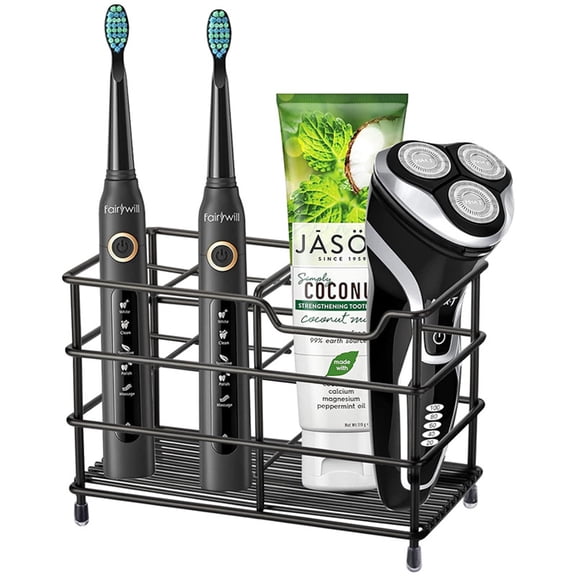 Toothbrush Holders for Bathrooms Stainless Steel Rustproof Electric Toothbrush Holder Toothpaste Organizer Tooth Brush Storage Stand,Large, Black