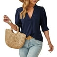 thumbnail image 2 of Summer Fashion Ladies Shirts Plus Size Casual Color Blocked Blouses, 2 of 3