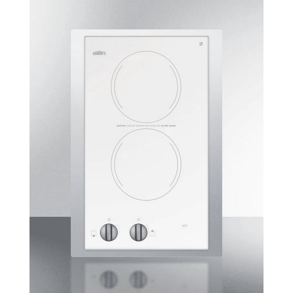 15" Wide 115V 2-Burner Radiant Cooktop, White