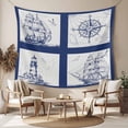 thumbnail image 2 of Nautical Navy Large Tapestry for Bedroom Wall Hanging Tapestry, Blue Lighthouse Boat Compass Ocean Ceiling Backdrop Tapestries Poster Blanket Wall Decor for Teens Room Living Room Dorm 86" x 104", 2 of 8