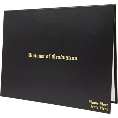 Black Leather Certificate Holder, 11 × 14 in Large, Metallic Foil “Graduation Diploma” Text, Professional Document Cover, 1 Pack