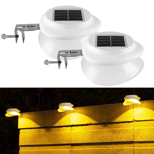 Paquete de 2 luces solares para canalones, 9 LED brillantes, luces de seguridad inalámbricas impermeables, luz para valla para jardín al aire libre, pared, cubierta de patio