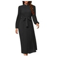 thumbnail image 1 of Yuyuzo Women Boho Dresses Long Sleeve Ruched Ruffle Flowy Hem Midi Dress Solid Color High Neck Belted Waist, 1 of 6