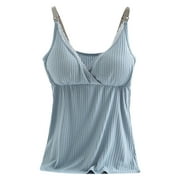 Maternity Nursing Tank Tops Built in Bra for Breastfeeding Basic Camisole Navy M